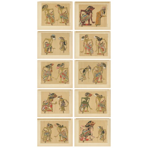 Set of 10 Antique Prints of Wayang Puppets by Juynboll, 1900